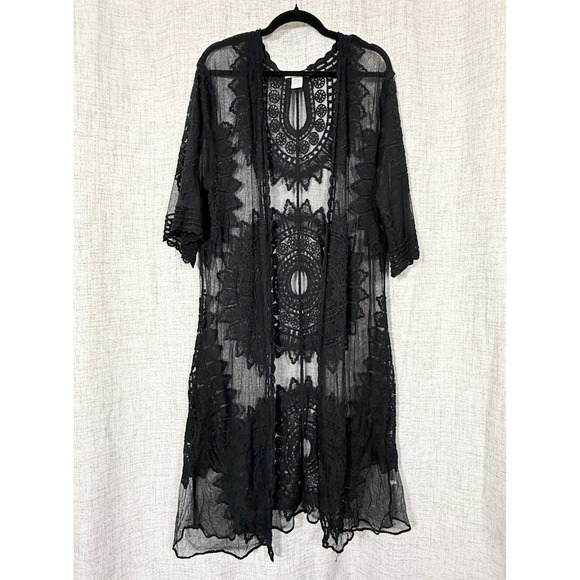 Rachel Zoe Sweaters - Rachel Zoe Lace Kimono Duster Womens OS Black Sheer Boho Festival Spooky Witchy